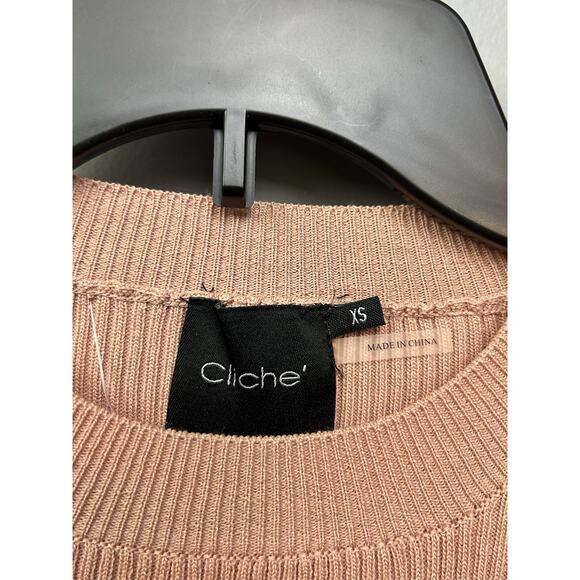 Cliche Pullover Ribbed Sweater Womens XS Peach Ruffle semi sheer sleeves NEW - Picture 4 of 7